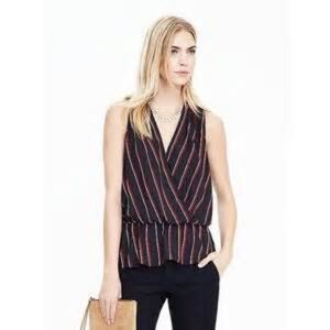 BR NAVY PEPLUM WRAP TANK